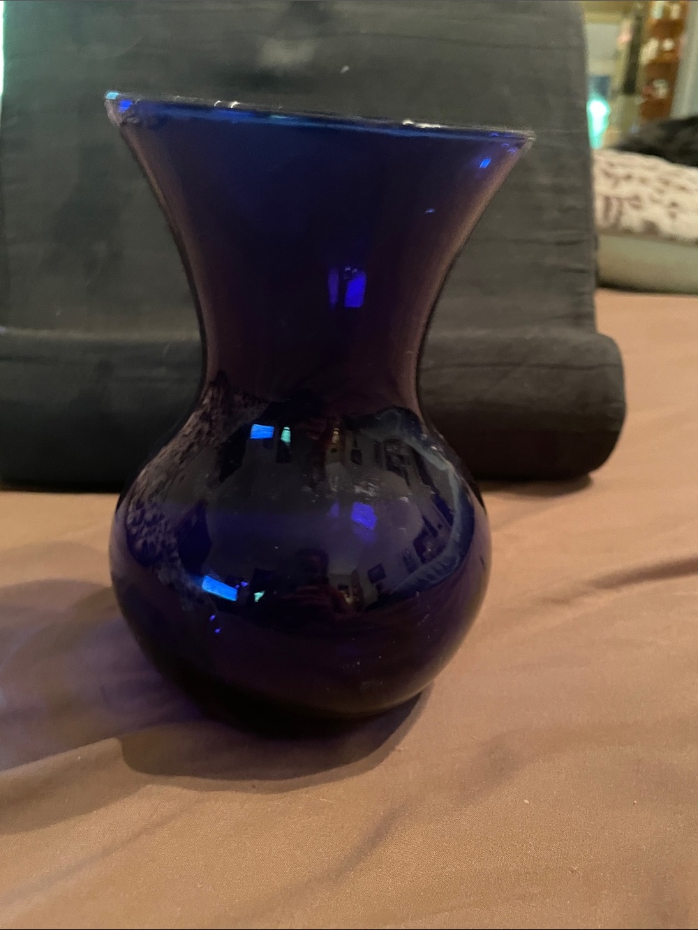 Vintage Cobalt Blue Glass Vase - 7” tall 4” wide at mouth no call outs